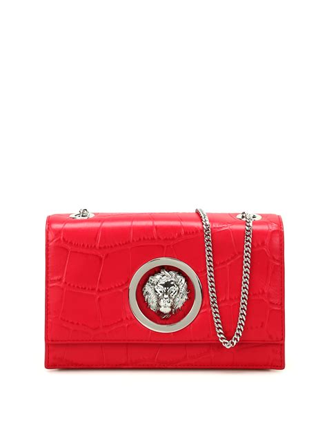 versace versus lion mock croco-embossed leather shoulder bag|croc effect leather handbags.